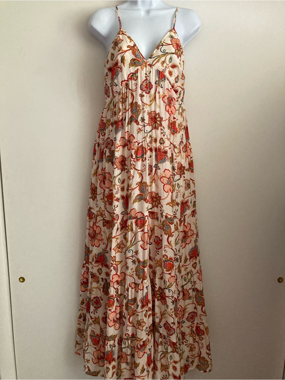 1.State Multicolored Floral Botanical Print Tiered V Neck Maxi Dress, NWOT Sz XS